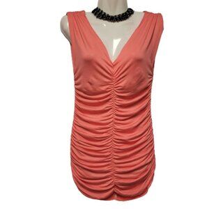 𝅺CORAL Ruched V Neck Low Back Mini Dress Size M  Size L - NWOT